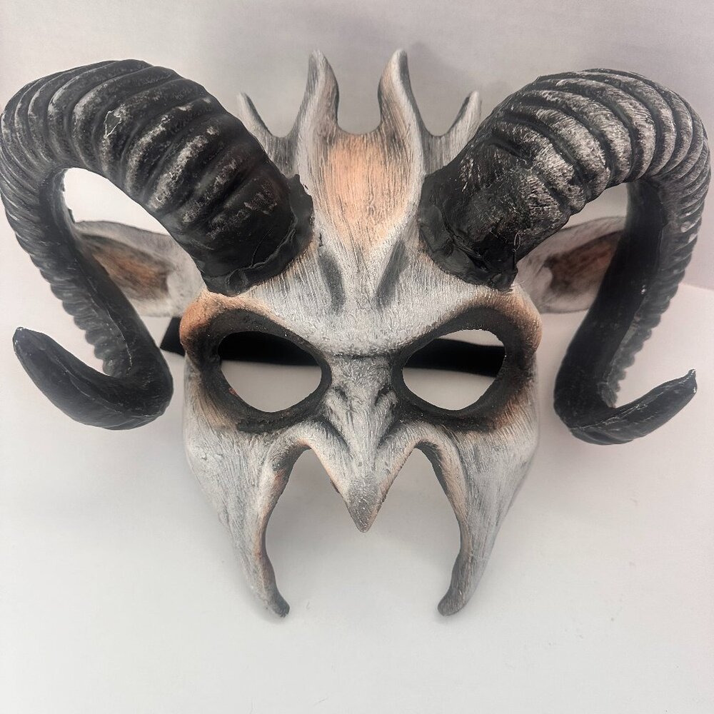 Demon Devil Satan with Black Horns Masquerade Mask - White